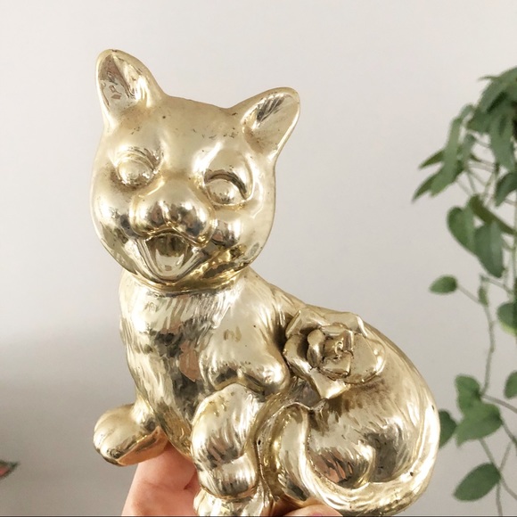 Vintage Ceramic Gold Cat Figure - Picture 2 of 5